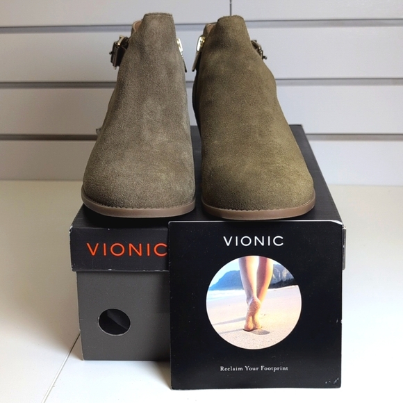 Vionic Womens Millie Suede Zipper Booties  NIB Size 8 Wide Olive - Picture 4 of 12